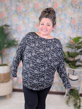 Gwen Slinky Boatneck Top in Black + Taupe Abstract Print-1- ShortSlv/Slvless Tops-WHITE BIRCH-Styled by Stacked - A Plus Size Women's Boutique in Lakeville, MN