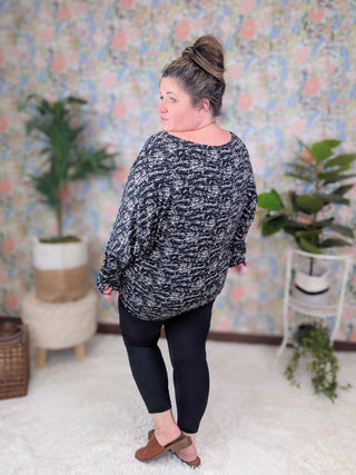 Gwen Slinky Boatneck Top in Black + Taupe Abstract Print-1- ShortSlv/Slvless Tops-WHITE BIRCH-Styled by Stacked - A Plus Size Women's Boutique in Lakeville, MN