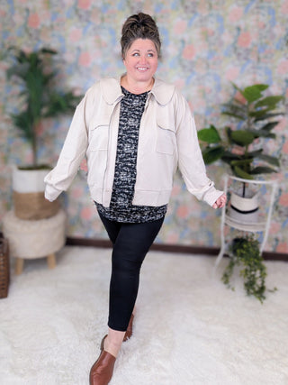 Gwen Slinky Boatneck Top in Black + Taupe Abstract Print-1- ShortSlv/Slvless Tops-WHITE BIRCH-Styled by Stacked - A Plus Size Women's Boutique in Lakeville, MN