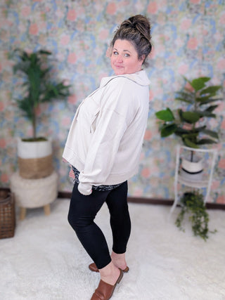 Dianna Peter Pan Collared Scuba Jacket in Stone Taupe-4- Overlayer Tops-WHITE BIRCH-Styled by Stacked - A Plus Size Women's Boutique in Lakeville, MN