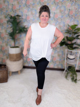 Andrea Ivory Tunic Tank w/Knot Detail-1- ShortSlv/Slvless Tops-HAPTICS-Styled by Stacked - A Plus Size Women's Boutique in Lakeville, MN