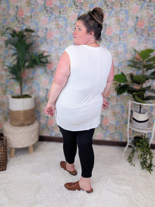 Andrea Ivory Tunic Tank w/Knot Detail-1- ShortSlv/Slvless Tops-HAPTICS-Styled by Stacked - A Plus Size Women's Boutique in Lakeville, MN