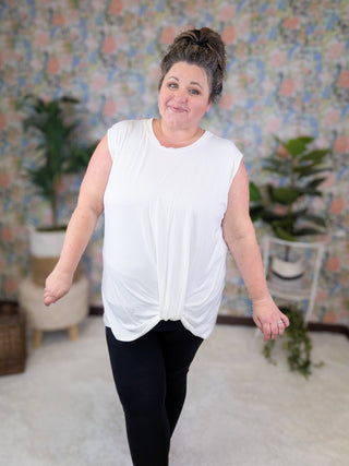 Andrea Ivory Tunic Tank w/Knot Detail-1- ShortSlv/Slvless Tops-HAPTICS-Styled by Stacked - A Plus Size Women's Boutique in Lakeville, MN