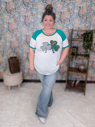 1- ShortSlv/Slvless Tops Saoirse Ringer Tee w/Clovers plus size clothing