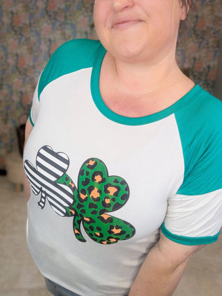 Saoirse Ringer Tee w/Clovers-6- Graphic Tops-HEIMISH-Styled by Stacked - A Plus Size Women's Boutique in Lakeville, MN
