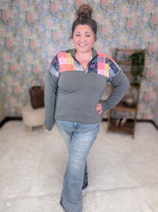 Madison Geometric Print Quarter Zip in Olive-4- Overlayer Tops-HEIMISH-Styled by Stacked - A Plus Size Women's Boutique in Lakeville, MN