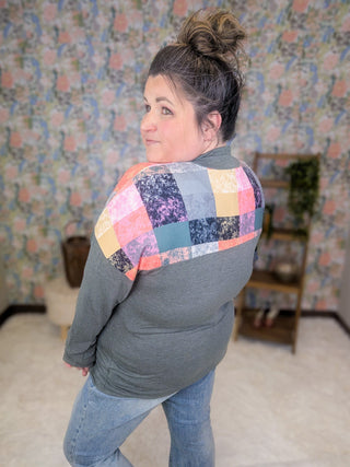 Madison Geometric Print Quarter Zip in Olive-4- Overlayer Tops-HEIMISH-Styled by Stacked - A Plus Size Women's Boutique in Lakeville, MN