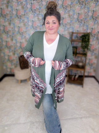 Kai Aztec Accent Draped Cardigan (4 Colors)-4- Overlayer Tops-HEIMISH-Styled by Stacked - A Plus Size Women's Boutique in Lakeville, MN