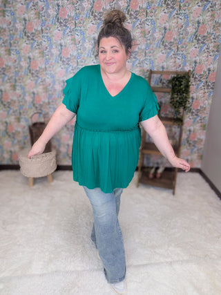 Karis Tiered Sleeve Babydoll in Solids (3 Colors)-1- ShortSlv/Slvless Tops-HEIMISH-Styled by Stacked - A Plus Size Women's Boutique in Lakeville, MN