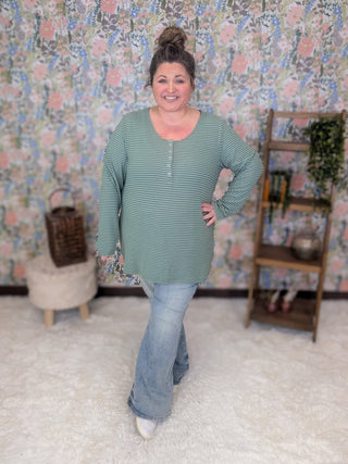 Tristan Striped Long Sleeve Henley w/Snaps-2- Long Sleeve Tops-MICHELLE MAE-Styled by Stacked - A Plus Size Women's Boutique in Lakeville, MN