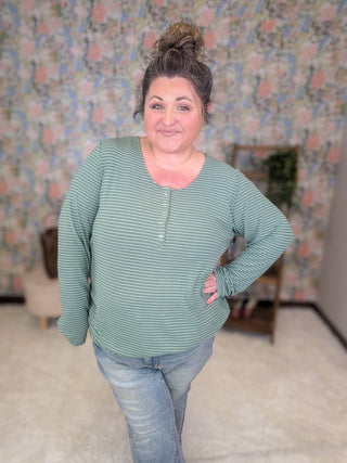 Tristan Striped Long Sleeve Henley w/Snaps-2- Long Sleeve Tops-MICHELLE MAE-Styled by Stacked - A Plus Size Women's Boutique in Lakeville, MN