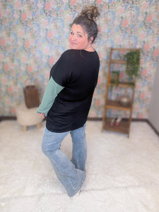 Orla Crewneck Tee w/Large Sparkle Clover (2 Colors)-6- Graphic Tops-HEIMISH-Styled by Stacked - A Plus Size Women's Boutique in Lakeville, MN