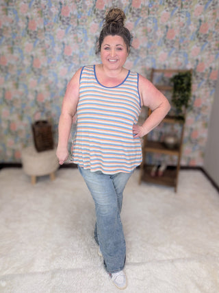 1- ShortSlv/Slvless Tops Nicolette Scoopneck Tank in Retro Stripes plus size clothing