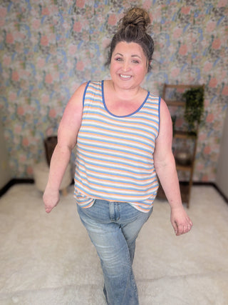 Nicolette Scoopneck Tank in Retro Stripes-1- ShortSlv/Slvless Tops-HAPTICS-Styled by Stacked - A Plus Size Women's Boutique in Lakeville, MN