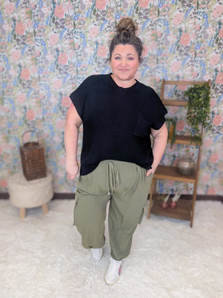 Sunnie Airflow Jogger w/Cargo Pockets in Olive Green-10- Bottoms Non-Denim-WHITE BIRCH-Styled by Stacked - A Plus Size Women's Boutique in Lakeville, MN