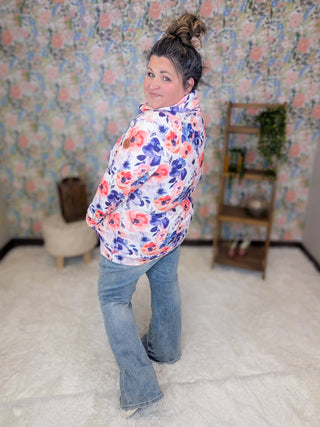 3- Hooded Tops PHC Cloud Funnel Neck Pullover in Ivory Sunset Floral plus size clothing