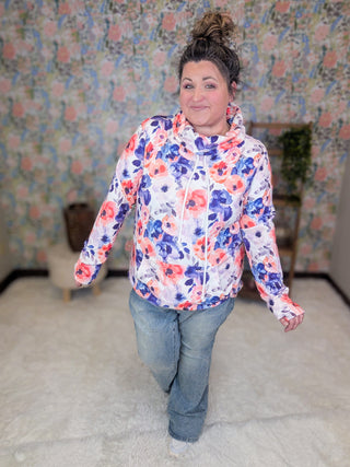 3- Hooded Tops PHC Cloud Funnel Neck Pullover in Ivory Sunset Floral plus size clothing