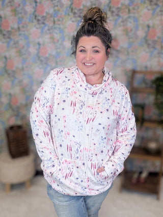 PHC Cloud Funnel Neck Pullover in Pinky Wildflower Garden-3- Hooded Tops-MICHELLE MAE-Styled by Stacked - A Plus Size Women's Boutique in Lakeville, MN