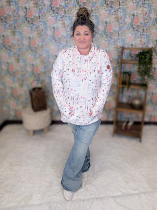 PHC Cloud Funnel Neck Pullover in Pinky Wildflower Garden-3- Hooded Tops-MICHELLE MAE-Styled by Stacked - A Plus Size Women's Boutique in Lakeville, MN