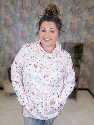 3- Hooded Tops PHC Cloud Funnel Neck Pullover in Pinky Wildflower Garden plus size clothing