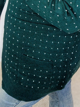 Kayla Sweater Cardigan in Polka Dot on Green-4- Overlayer Tops-MICHELLE MAE-Styled by Stacked - A Plus Size Women's Boutique in Lakeville, MN