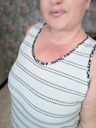Mia Ivory Textured Stripe Tank w/Black Floral Trim-1- ShortSlv/Slvless Tops-HAPTICS-Styled by Stacked - A Plus Size Women's Boutique in Lakeville, MN