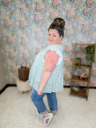 Sonnet Flutter Sleeve Tiered Top in Ivory Ditsy Floral (2 Colors)-1- ShortSlv/Slvless Tops-HEIMISH-Styled by Stacked - A Plus Size Women's Boutique in Lakeville, MN