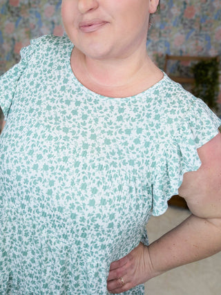 Sonnet Flutter Sleeve Tiered Top in Ivory Ditsy Floral (2 Colors)-1- ShortSlv/Slvless Tops-HEIMISH-Styled by Stacked - A Plus Size Women's Boutique in Lakeville, MN