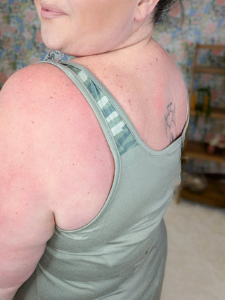 Alora Olive Tank w/Camo Accent-1- ShortSlv/Slvless Tops-MICHELLE MAE-Styled by Stacked - A Plus Size Women's Boutique in Lakeville, MN