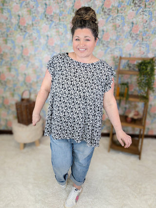 Sonnet Flutter Sleeve Tiered Top in Ivory Ditsy Floral (2 Colors)-1- ShortSlv/Slvless Tops-HEIMISH-Styled by Stacked - A Plus Size Women's Boutique in Lakeville, MN