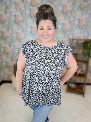 Sonnet Flutter Sleeve Tiered Top in Ivory Ditsy Floral (2 Colors)-1- ShortSlv/Slvless Tops-HEIMISH-Styled by Stacked - A Plus Size Women's Boutique in Lakeville, MN