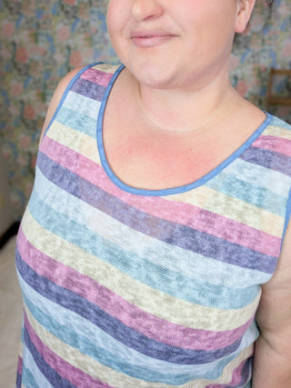 Nicola Scoopneck Stripe Tank Top w/Blue Trim-1- ShortSlv/Slvless Tops-HAPTICS-Styled by Stacked - A Plus Size Women's Boutique in Lakeville, MN