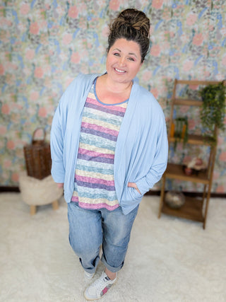 Nicola Scoopneck Stripe Tank Top w/Blue Trim-1- ShortSlv/Slvless Tops-HAPTICS-Styled by Stacked - A Plus Size Women's Boutique in Lakeville, MN