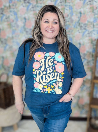 6- Graphic Tops He is Risen + Bunny Tee on Navy *DEAL* plus size clothing
