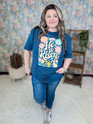 6- Graphic Tops He is Risen + Bunny Tee on Navy *DEAL* plus size clothing