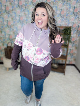 PHC Colorblock Triple Stretch Full Zip Hoodie in Plum Blossom-3- Hooded Tops-MICHELLE MAE-Styled by Stacked - A Plus Size Women's Boutique in Lakeville, MN
