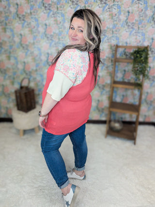 Teri Thermal Vneck Top in Colorblock + Floral-1- ShortSlv/Slvless Tops-HEIMISH-Styled by Stacked - A Plus Size Women's Boutique in Lakeville, MN
