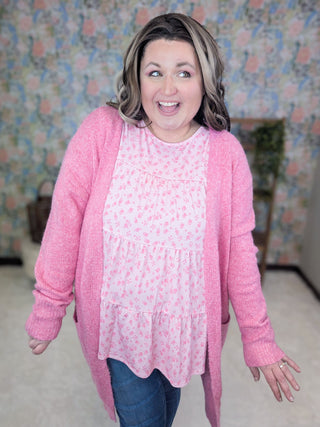Miles Tiered Flutter Sleeve Top in Pink Ditsy Floral-1- ShortSlv/Slvless Tops-HEIMISH-Styled by Stacked - A Plus Size Women's Boutique in Lakeville, MN