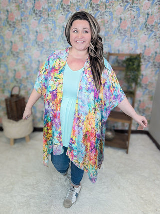 Wesley Painted Bright Floral Kimono-4- Overlayer Tops-Urbanista-Styled by Stacked - A Plus Size Women's Boutique in Lakeville, MN