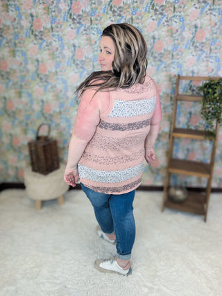 Amber Blocked Floral Stripe Tank in Peach-1- ShortSlv/Slvless Tops-EMERALD-Styled by Stacked - A Plus Size Women's Boutique in Lakeville, MN