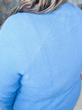 Vivian Cardigan w/Side Slits in Cornflower Blue-4- Overlayer Tops-EMERALD-Styled by Stacked - A Plus Size Women's Boutique in Lakeville, MN