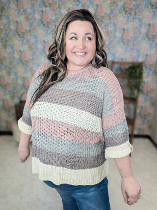 Leigh Ribbon Yarn Colorblock Sweater-2- Long Sleeve Tops-Davi and Dani-Styled by Stacked - A Plus Size Women's Boutique in Lakeville, MN
