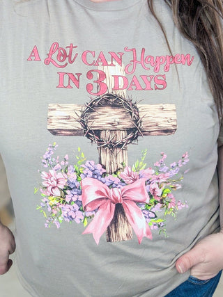 6- Graphic Tops A Lot Can Happen in 3 Days Tee on Taupe plus size clothing