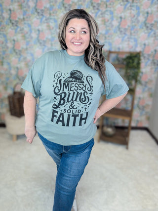6- Graphic Tops Messy Buns & Solid Faith Tee on Sage *DEAL* plus size clothing