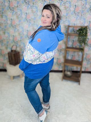 PHC Triple Stretch Full Zip Hoodie in Cottage Wildflower + Blues-3- Hooded Tops-MICHELLE MAE-Styled by Stacked - A Plus Size Women's Boutique in Lakeville, MN