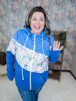 PHC Triple Stretch Full Zip Hoodie in Cottage Wildflower + Blues-3- Hooded Tops-MICHELLE MAE-Styled by Stacked - A Plus Size Women's Boutique in Lakeville, MN