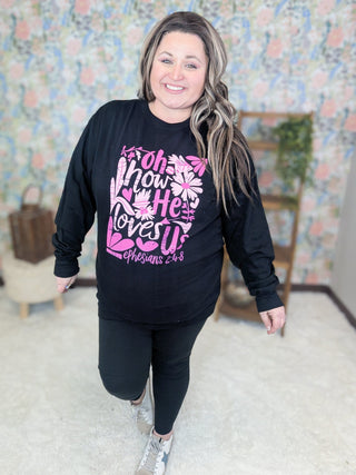 6- Graphic Tops How He Loves Us Crewneck Pullover *DEAL* plus size clothing