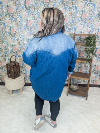 Rebecca Long Sleeve Denim Tunic w/Pockets-11- Dress/Romp/Jump-WHITE BIRCH-Styled by Stacked - A Plus Size Women's Boutique in Lakeville, MN