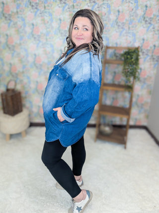Rebecca Long Sleeve Denim Tunic w/Pockets-11- Dress/Romp/Jump-WHITE BIRCH-Styled by Stacked - A Plus Size Women's Boutique in Lakeville, MN
