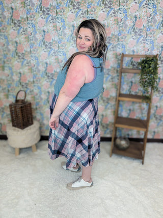 Gayle Lace Trimmed Vneck Tank in Washed Teal-1- ShortSlv/Slvless Tops-EMERALD-Styled by Stacked - A Plus Size Women's Boutique in Lakeville, MN